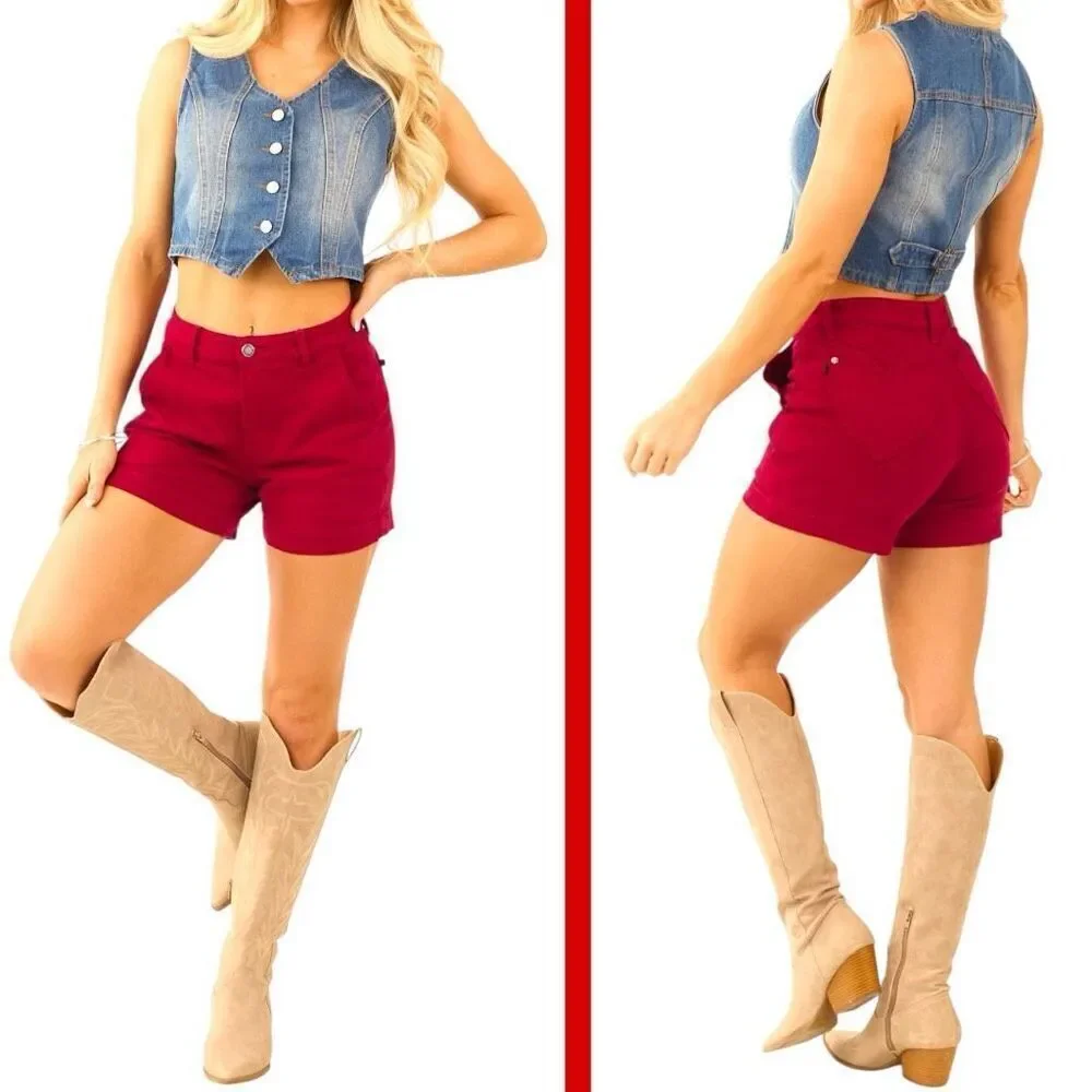 Judy Blue Ruby Red Heart Pocket Tummy Control Shorts Size 2XL NWT